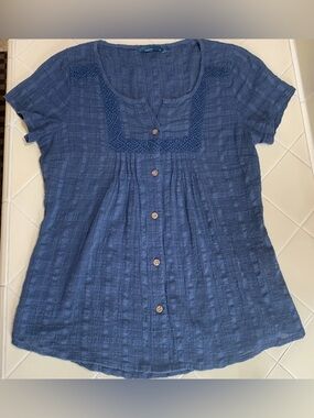 prAna Women’s Blue Lucy Lightweight Cotton Gauze Button Up Tunic Top Blouse Sz S